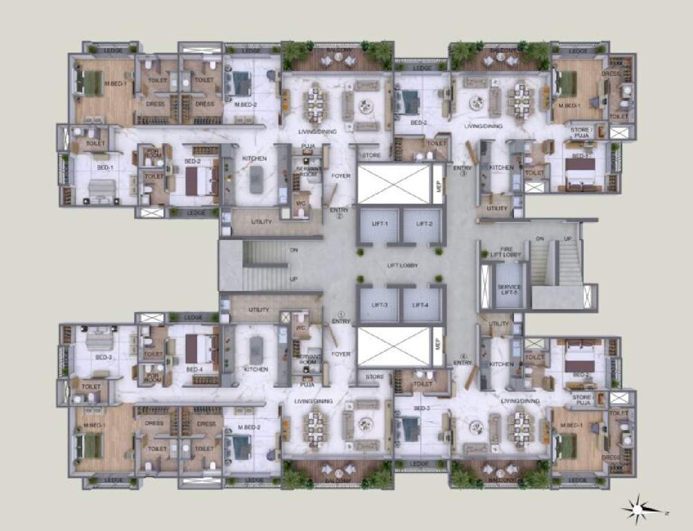  kukreja anandam world city tower h and m Tower H And M Cluster Plan for Typical Floor