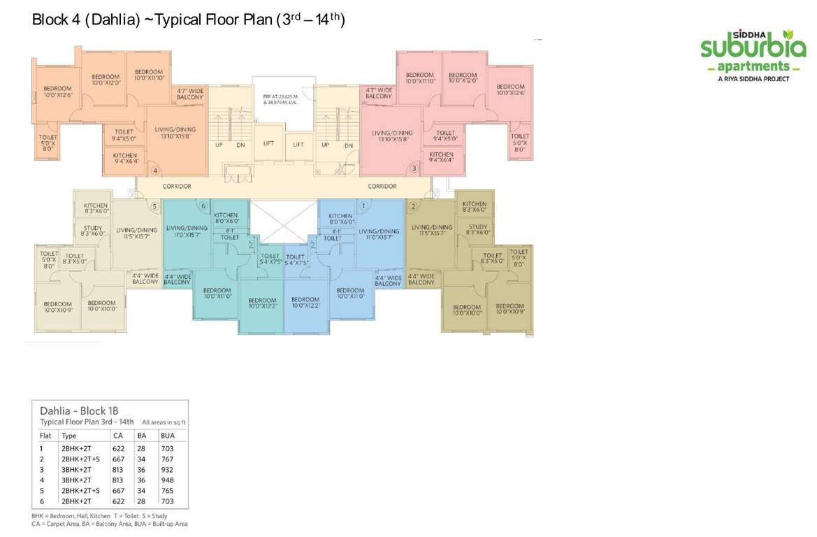  siddha suburbia Block 4 Cluster Plan From 3rd To 14th Floor
