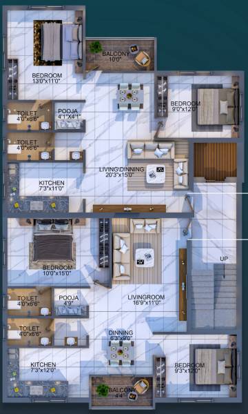  jothi-lingaa-flats Jothi Lingaa Flats Cluster Plan For 3d Typical Floor Plan