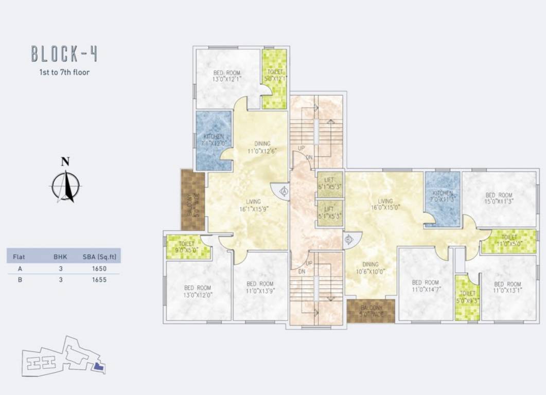  dream one block 3 & 4 Block 4 Cluster Plan From 1st To 7th Floor