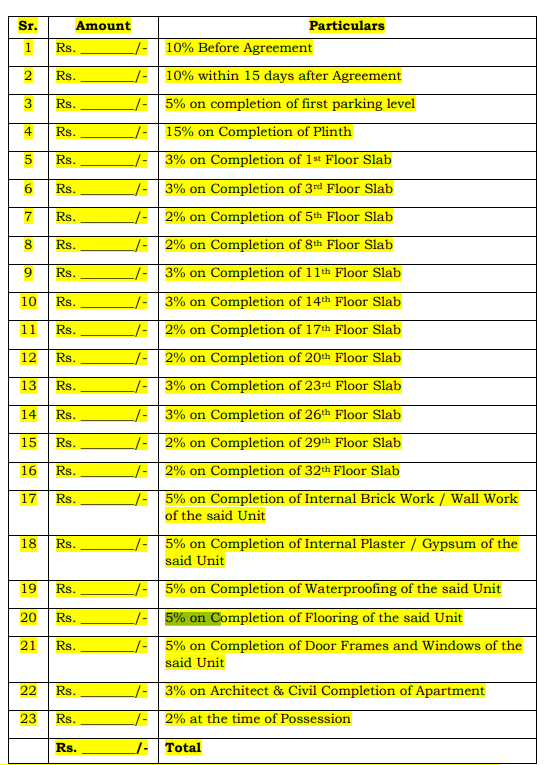 world-of-wow-hinjawadi-phase-1 Construction Linked Payment (CLP) Payment Plan