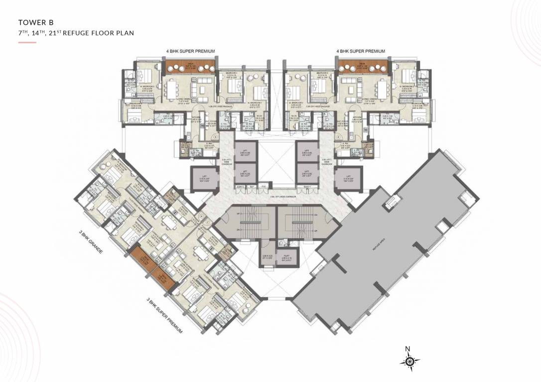 kalpataru advay Wing B Cluster Plan from 7th, 14th, 21th Floor