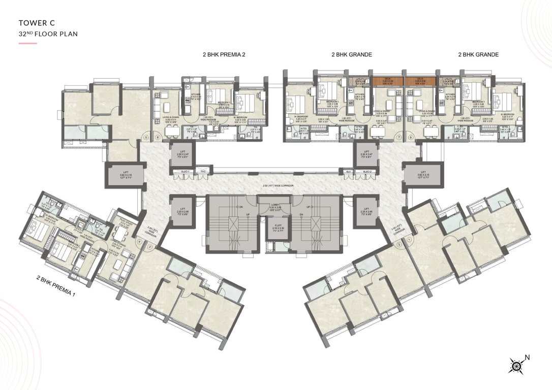 kalpataru advay Wing C Cluster Plan for 32th Floor