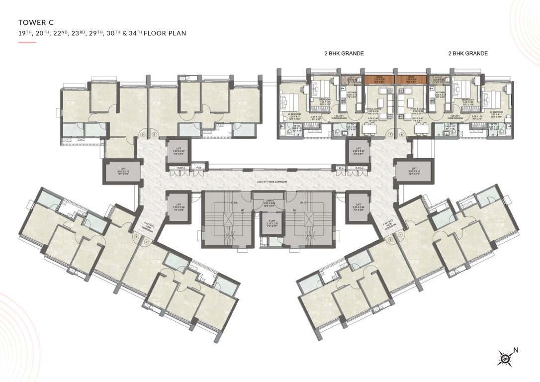 kalpataru advay Wing C Cluster Plan from 19th to 34th Floor