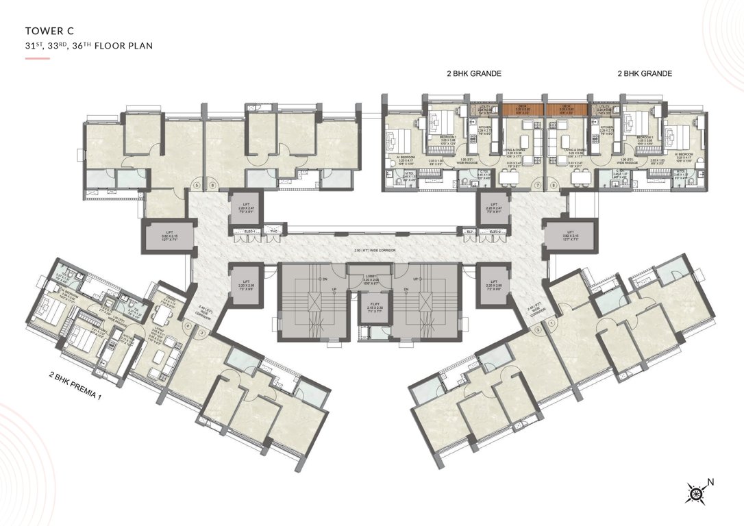 kalpataru advay Wing C Cluster Plan from 31th to 36th Floor