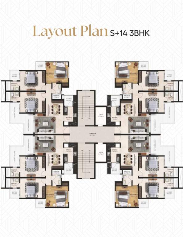  golden era homes Residential Flats Block1 To Block 3 Cluster Plan from 1st to 14th Floor