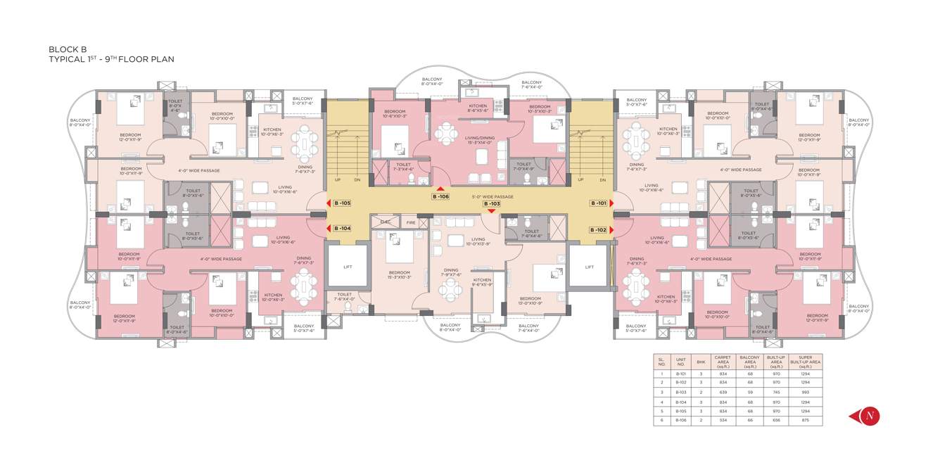 nivam Block B Cluster Plan from 1st to 9th Floor