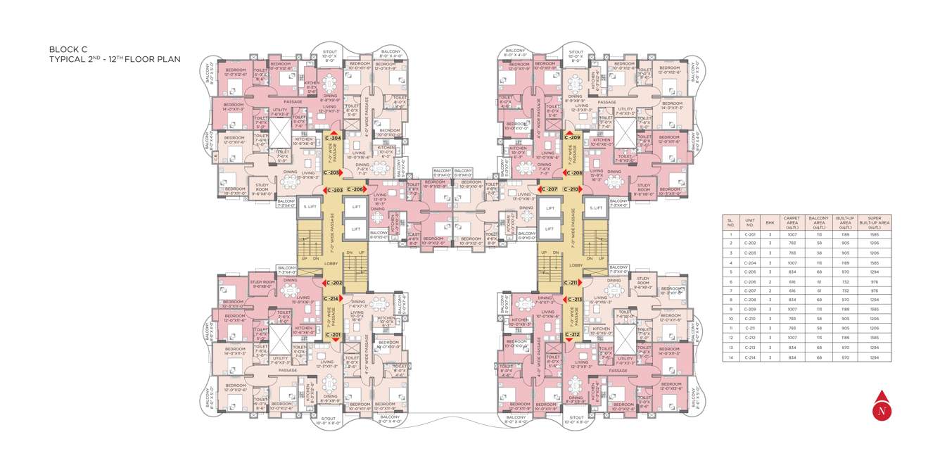  nivam Block C Cluster Plan from 2nd to 12th Floor