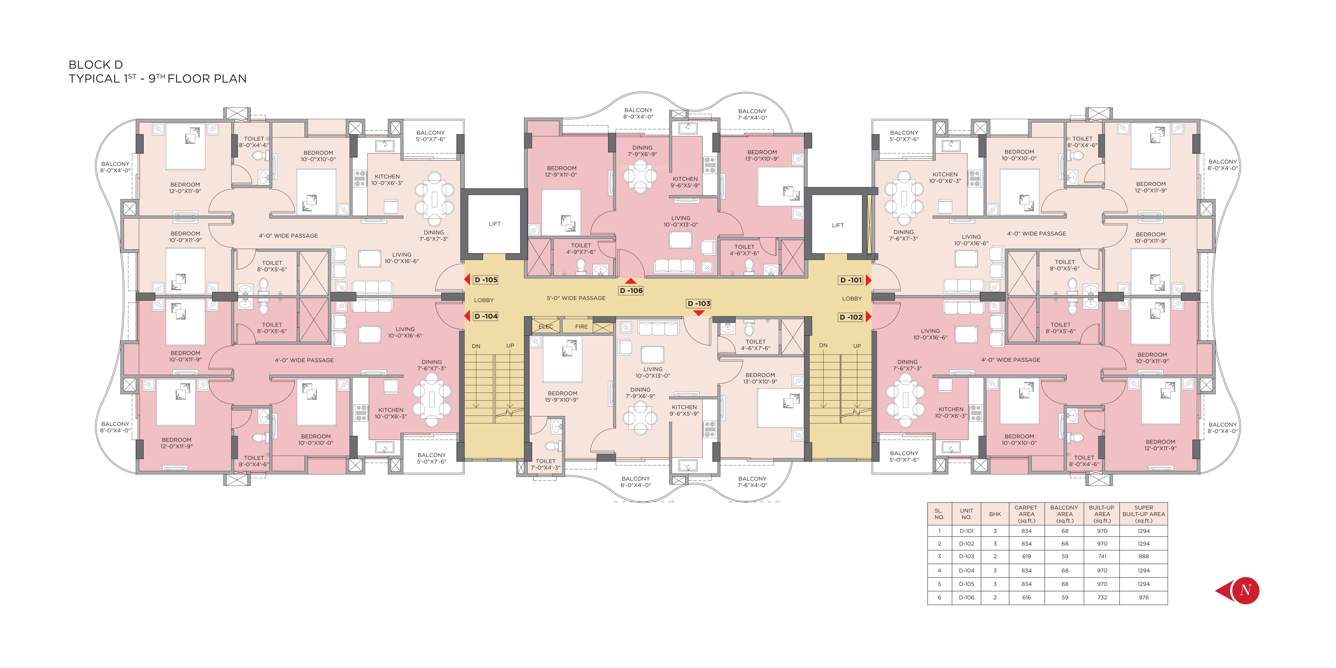  nivam Block D Cluster Plan from 1st to 9th Floor