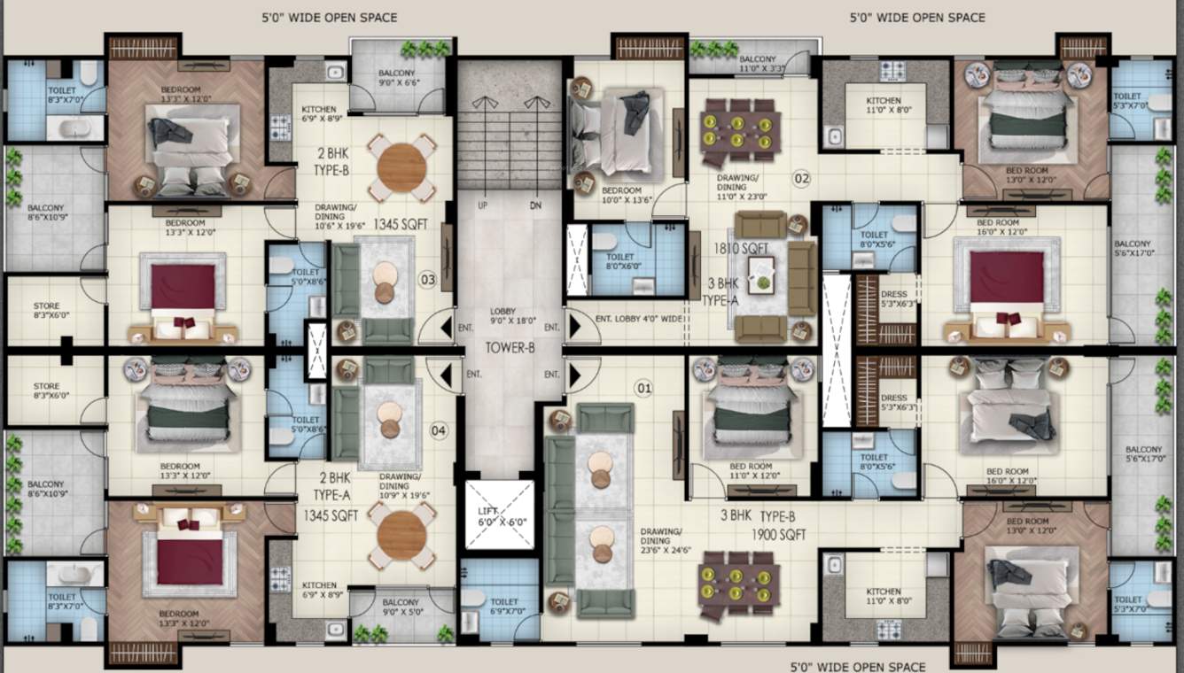 sunwest homes 107 Tower B Cluster Plan from 1st to 5th Floor