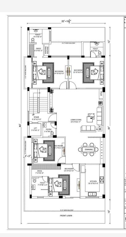 luxury floors 303 sq yard Dummy Tower Cluster Plan from 1st to 4th Floor