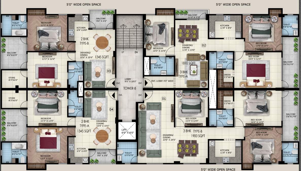 sunwest homes 107 Tower B Cluster Plan from 1st to 5th Floor