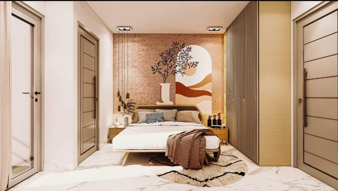  l corner oakwood floor Bedroom