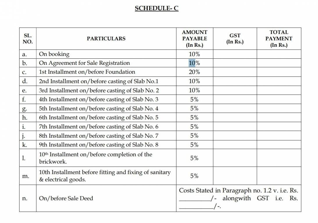 piya-heights Construction Linked Payment (CLP) Payment Plan