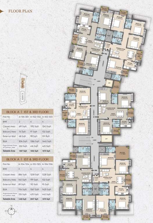  vedic estate Block A Cluster Plan from 1st to 3rd Floor