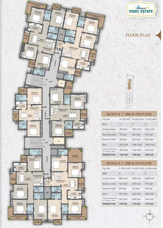  vedic estate Block A Cluster Plan from 2nd to 4th Floor