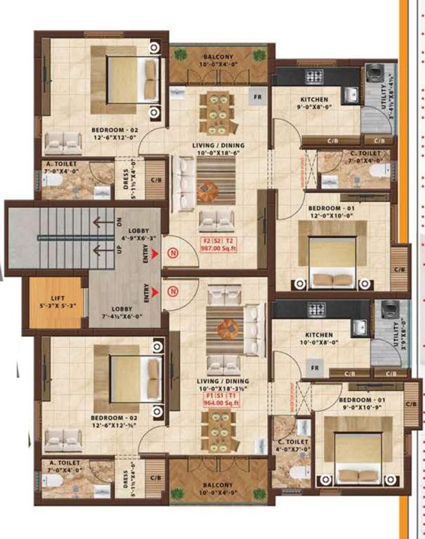 ayana aarna aahana Aahana Cluster Plan For Typical Floor Plan