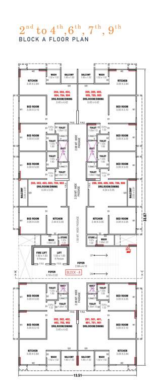  pragati two Block  A Cluster Plan From 2nd To 9th Floor Expect 5th and 8th floor 
