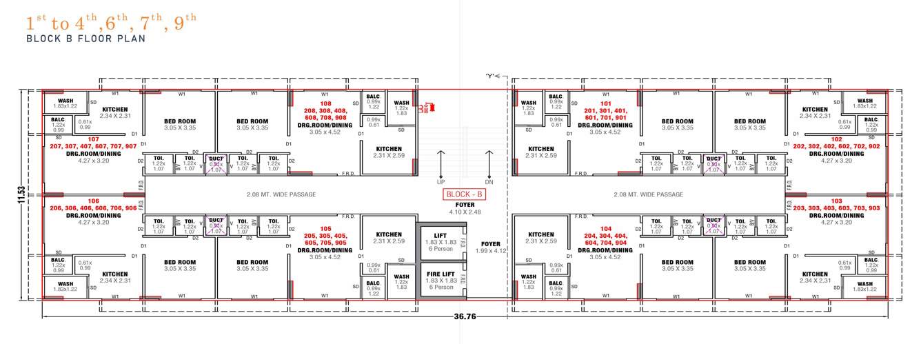  pragati two Block B Cluster Plan From 1st To 9th Floor Expect 5th and 8th floor