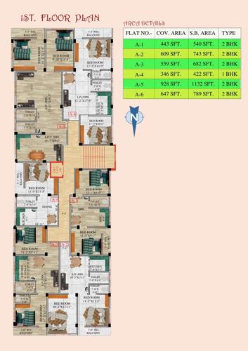  apartment-1 Ganesh Apartment 1 Cluster Plan for 1st Floor