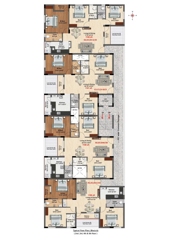 vatsa amaze Block A Cluster Plan from 2nd to 5th Floor