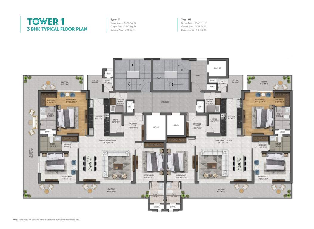  vallum Block 01 Tower 01 Cluster Plan from 1st to 16th Floor