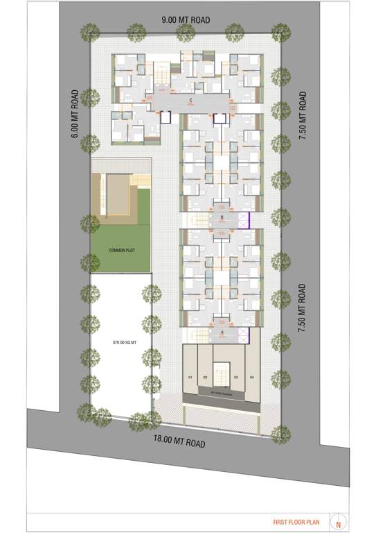  group Block A, Block B, Block C Cluster Plan for 1st Floor