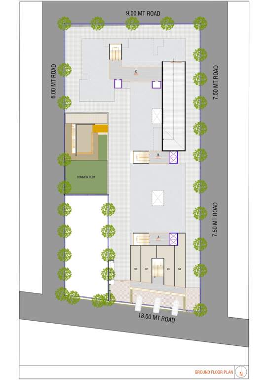  group Block A, Block B, Block C Cluster Plan for ground Floor