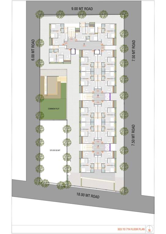  group Block A, Block B, Block C Cluster Plan from 3rd to 7th Floor
