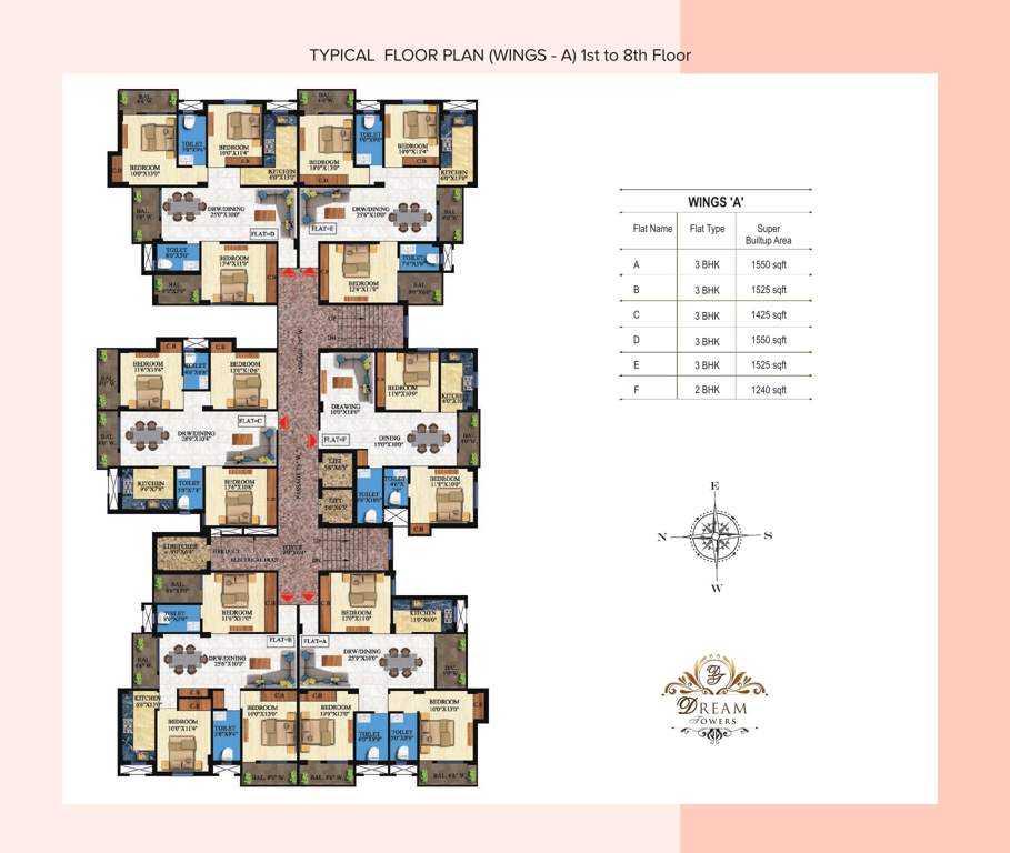dream towers Wing A Cluster Plan from 1st to 8th Floor