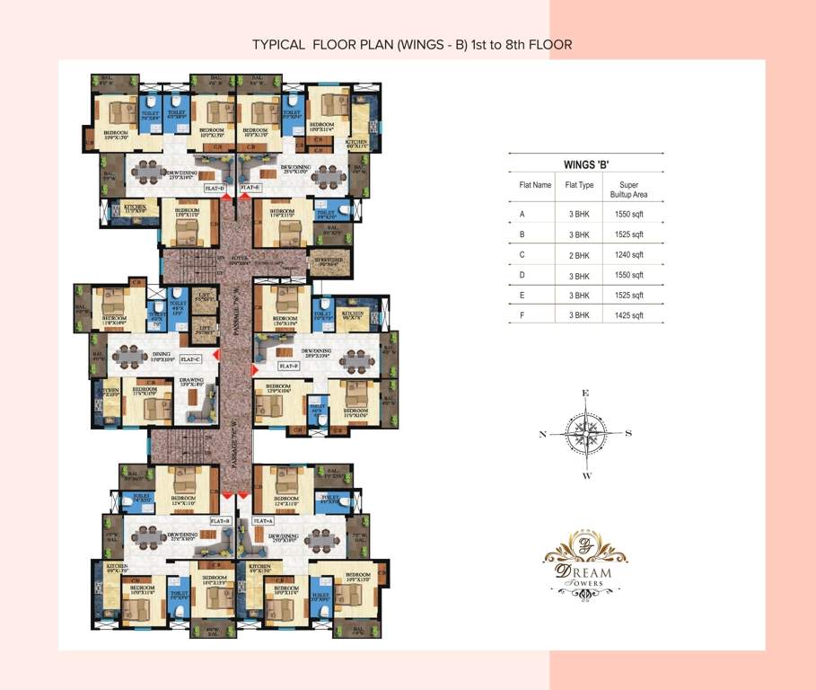 dream towers Wing B Cluster Plan from 1st to 8th Floor