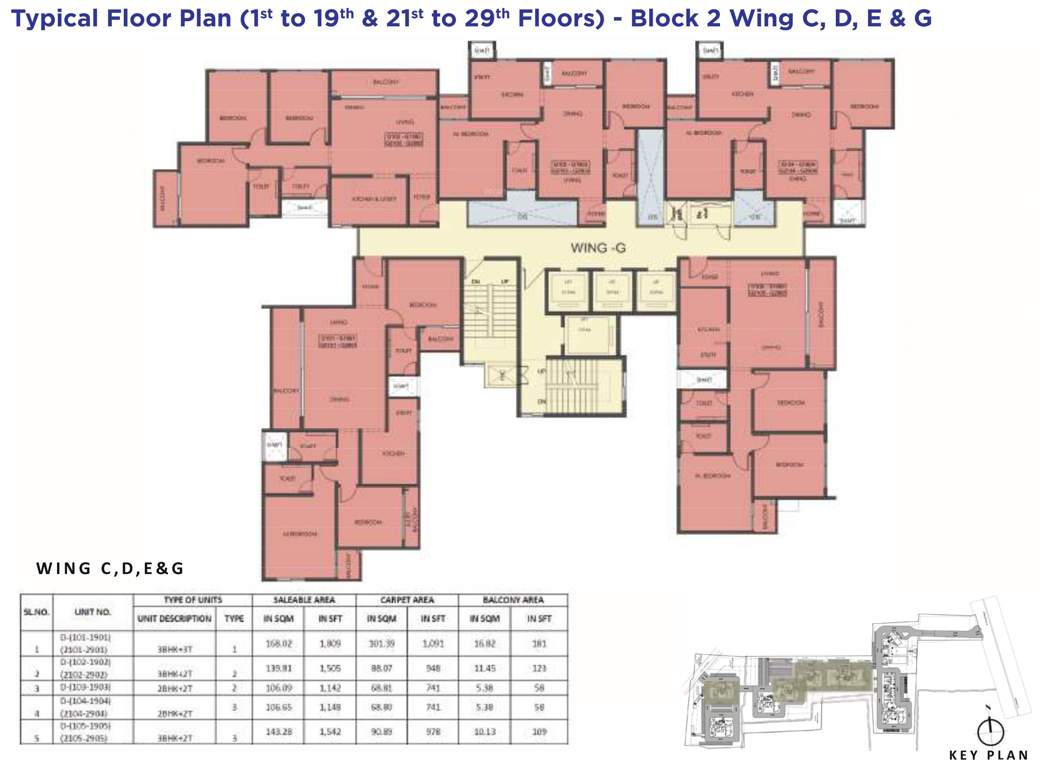  lumina Tower B Wing C Cluster Plan from 1st to 19th Floor & 21st to 29th Floor 
