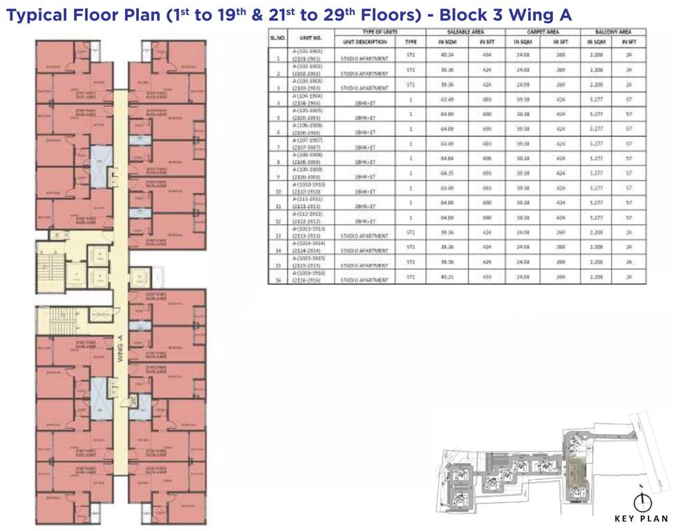  lumina Tower C Wing G Cluster Plan from 1st To 19th Floor & 21st to 29th Floor