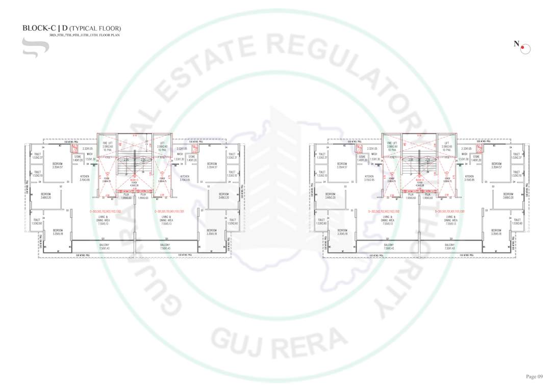megh malhar indigo Tower C and D Cluster Plan from 3rd , 5th, 7th, 9th, 11th and 13th Floor