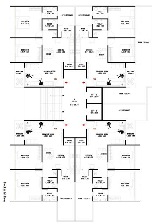 keshavam heights Block A Cluster Plan For 1st Floor