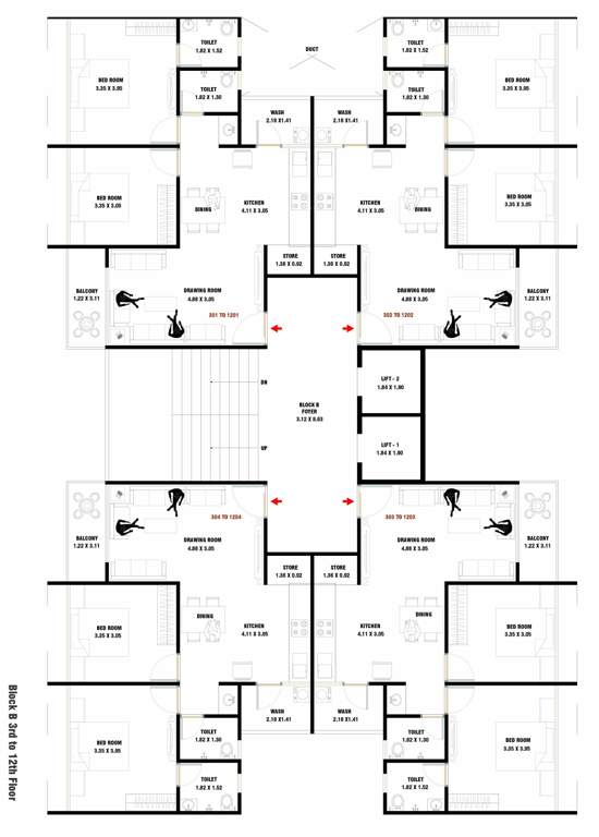 keshavam heights Block B Cluster Plan From 3rd To 12th Floor