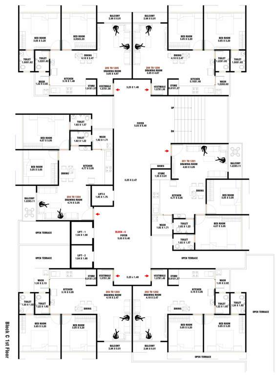keshavam heights Block C Cluster Plan For 1st Floor