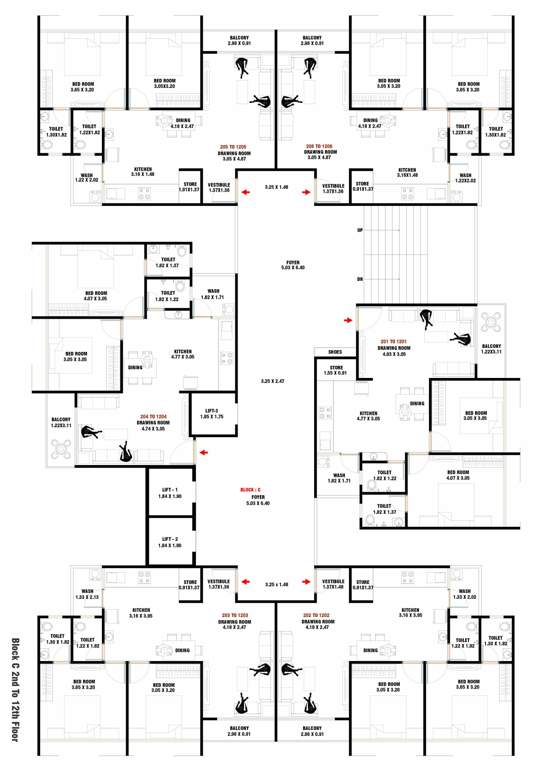 keshavam heights Block C Cluster Plan From 2nd To 12th Floor
