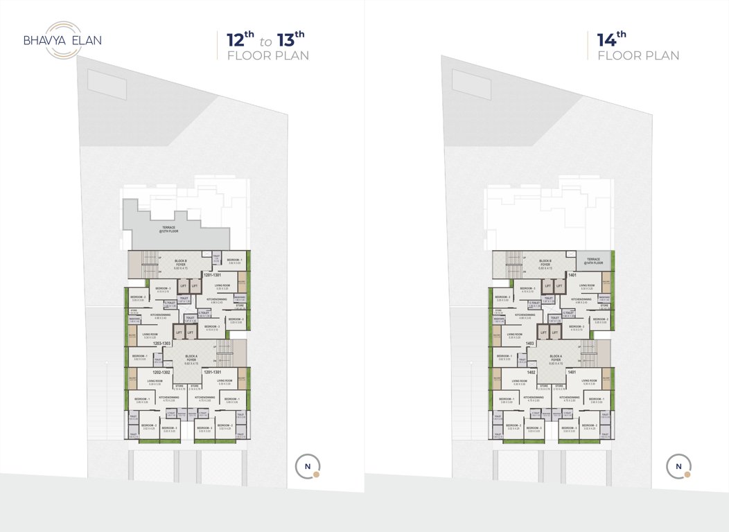  bhavya elan Block A And B Cluster Plan from 12th to 14th Floor