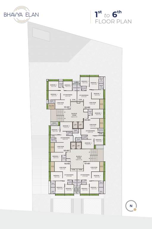  bhavya elan Block A And B Cluster Plan from 1st to 6th Floor