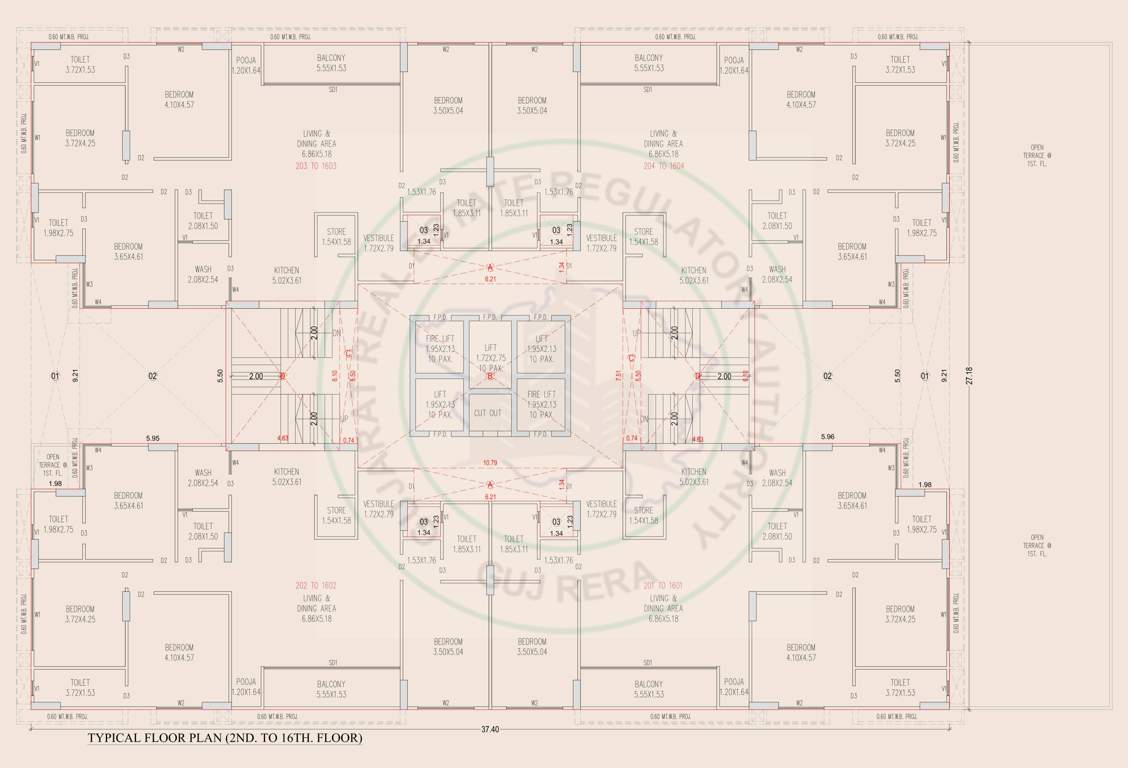 advaita Block A Cluster Plan from 2nd to 16th Floor