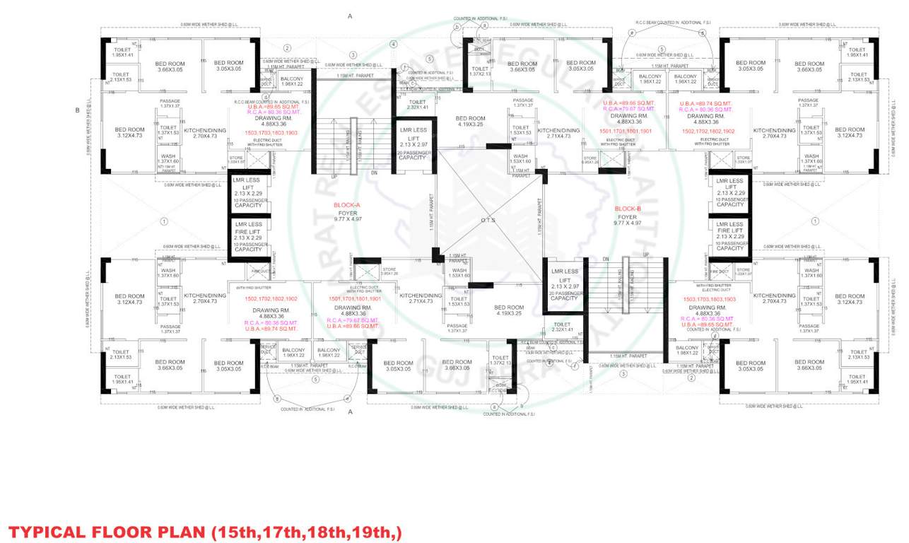  aaditya two A, B Cluster Plan For 15th, 17th, 18th, 19th Floor
