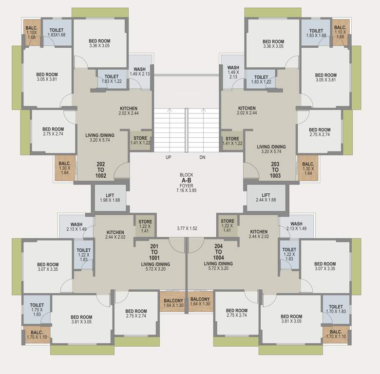  heights Tower A & B Typical Cluster Plan