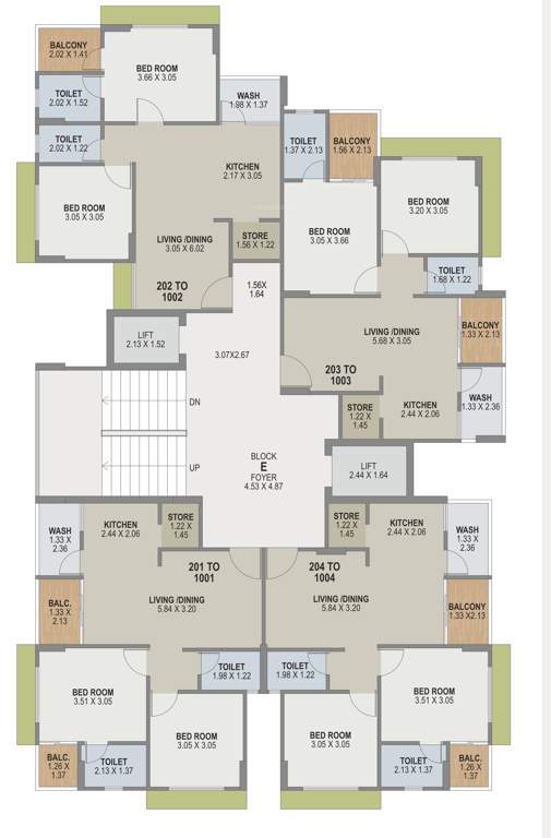 heights Tower E Typical Cluster Plan