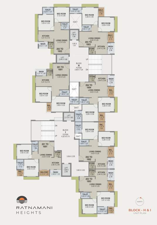 heights Tower H & I Typical Cluster Plan