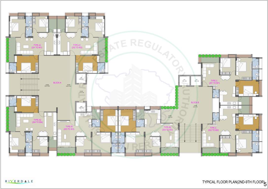 riverdale Block A And B Cluster Plan from 2nd to 9th Floor