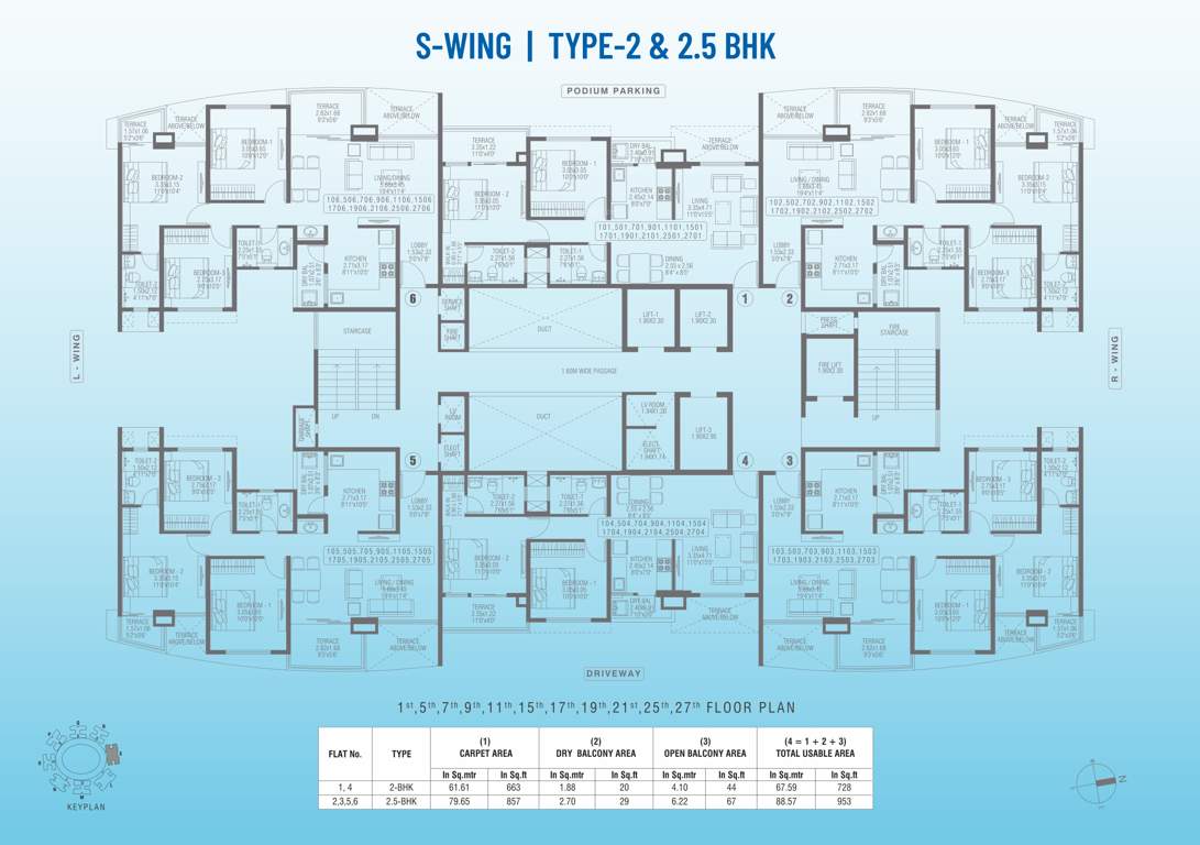  puneville phase iii cluster d S Wing Cluster Plan For 1st, 5th, 7th, 9th, 11th, 15, 17th, 19th, 21th, 25th & 27th Floor