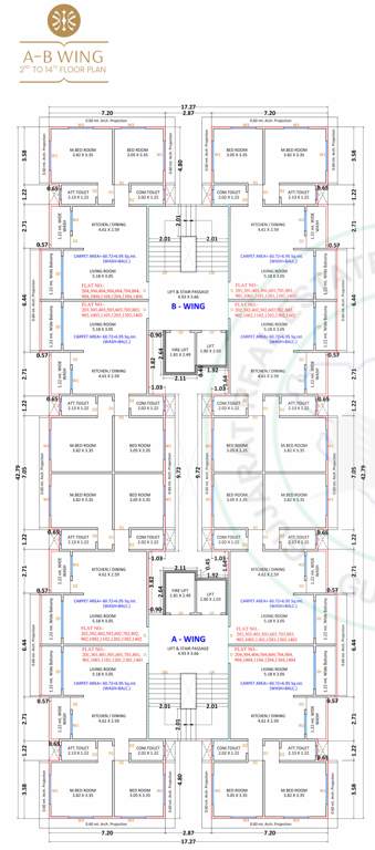  prayosha jewel Wing A, B Cluster Plan from 2nd to 14th Floor