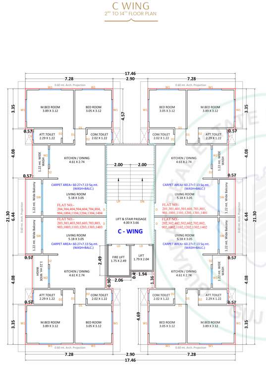  prayosha jewel Wing C Cluster Plan from 2nd to 14th Floor
