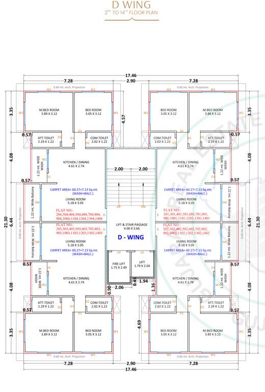  prayosha jewel Wing D Cluster Plan from 2nd to 14th Floor